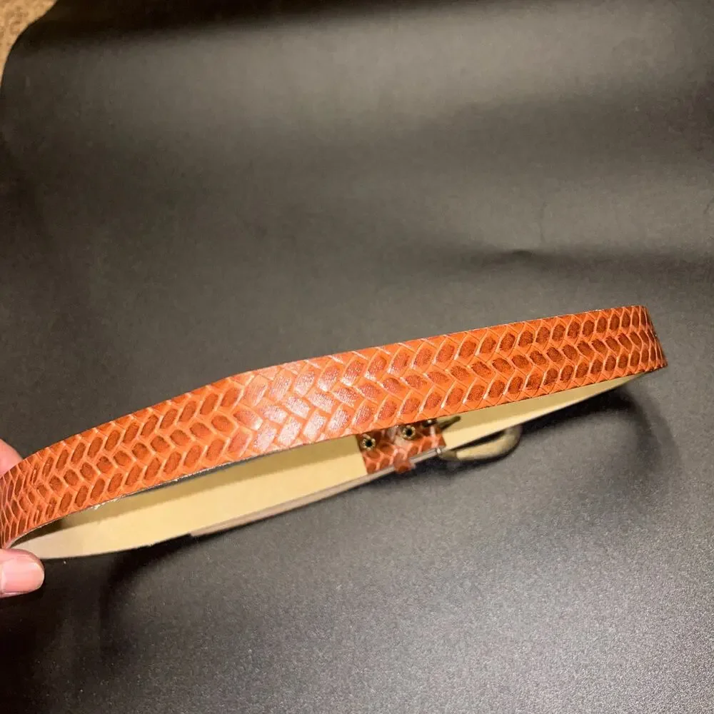 Women's Brown Faux Leather Textured Adjustable Belt Size 8